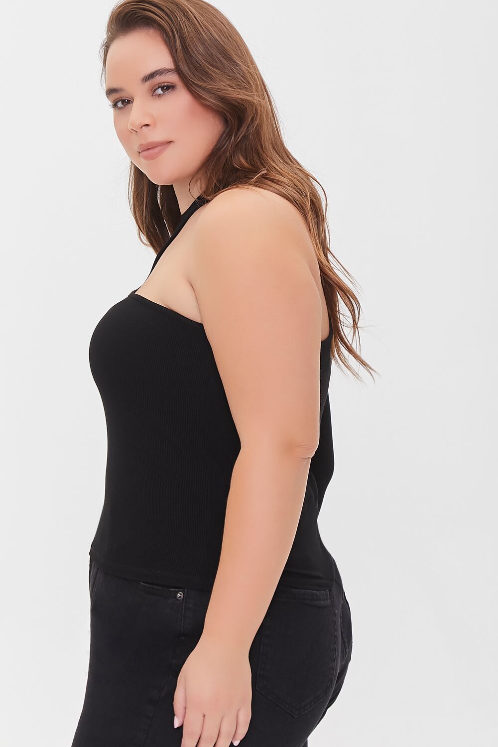 Plus Size One-Sleeve Cutout Top