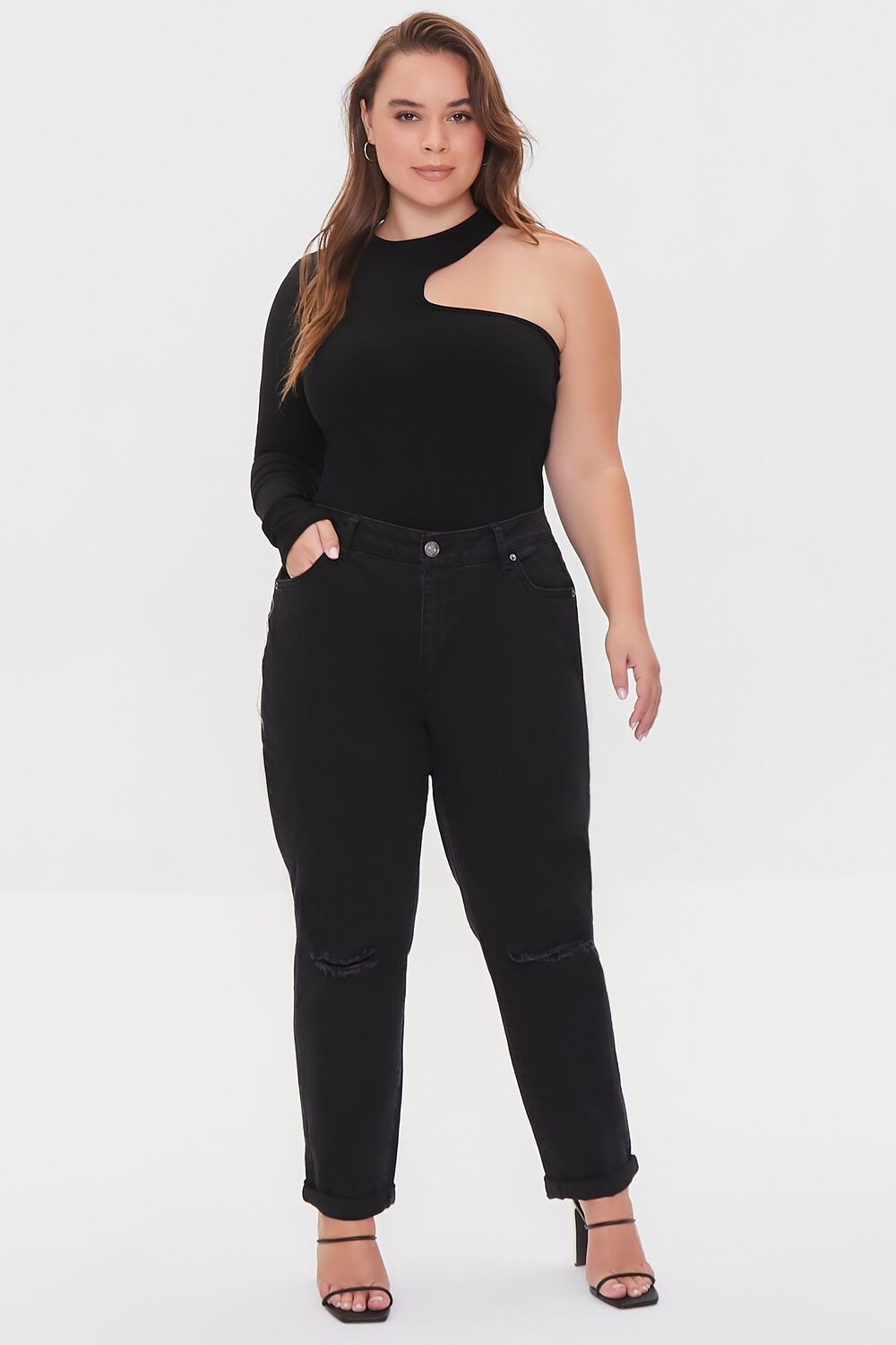 Plus Size One-Sleeve Cutout Top