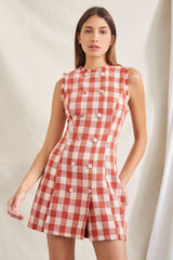 Double-Breasted Plaid Mini Dress