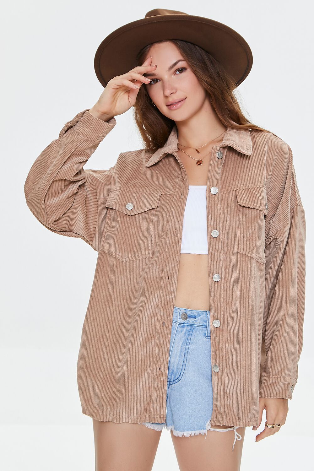 Corduroy Button-Front Shacket