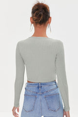 Ribbed Ruched Drawstring Crop Top