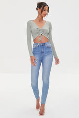 Ribbed Ruched Drawstring Crop Top