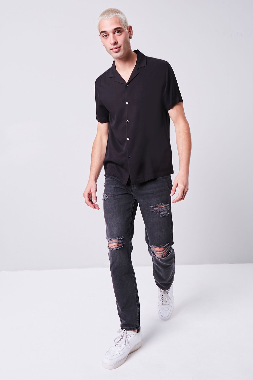 Collared Button-Front Shirt