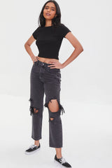 Recycled Cotton Distressed Mom Jeans
