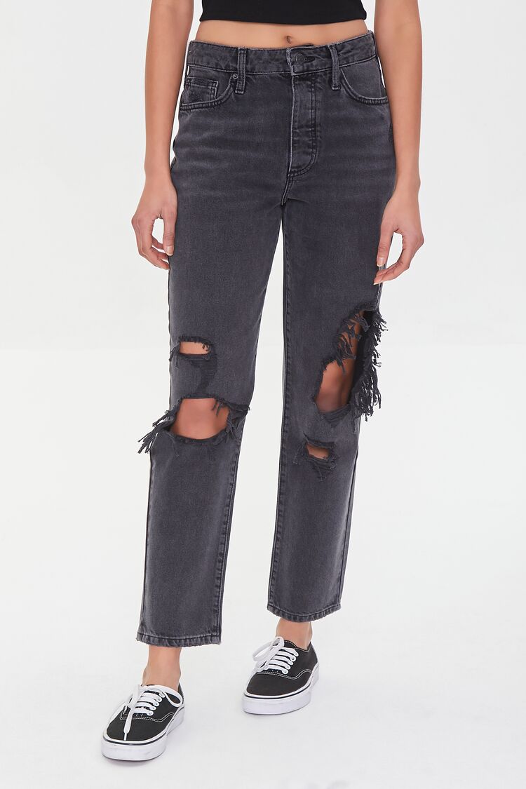 Recycled Cotton Distressed Mom Jeans