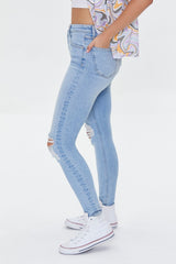 Recycled Cotton Distressed High-Rise Skinny Jeans