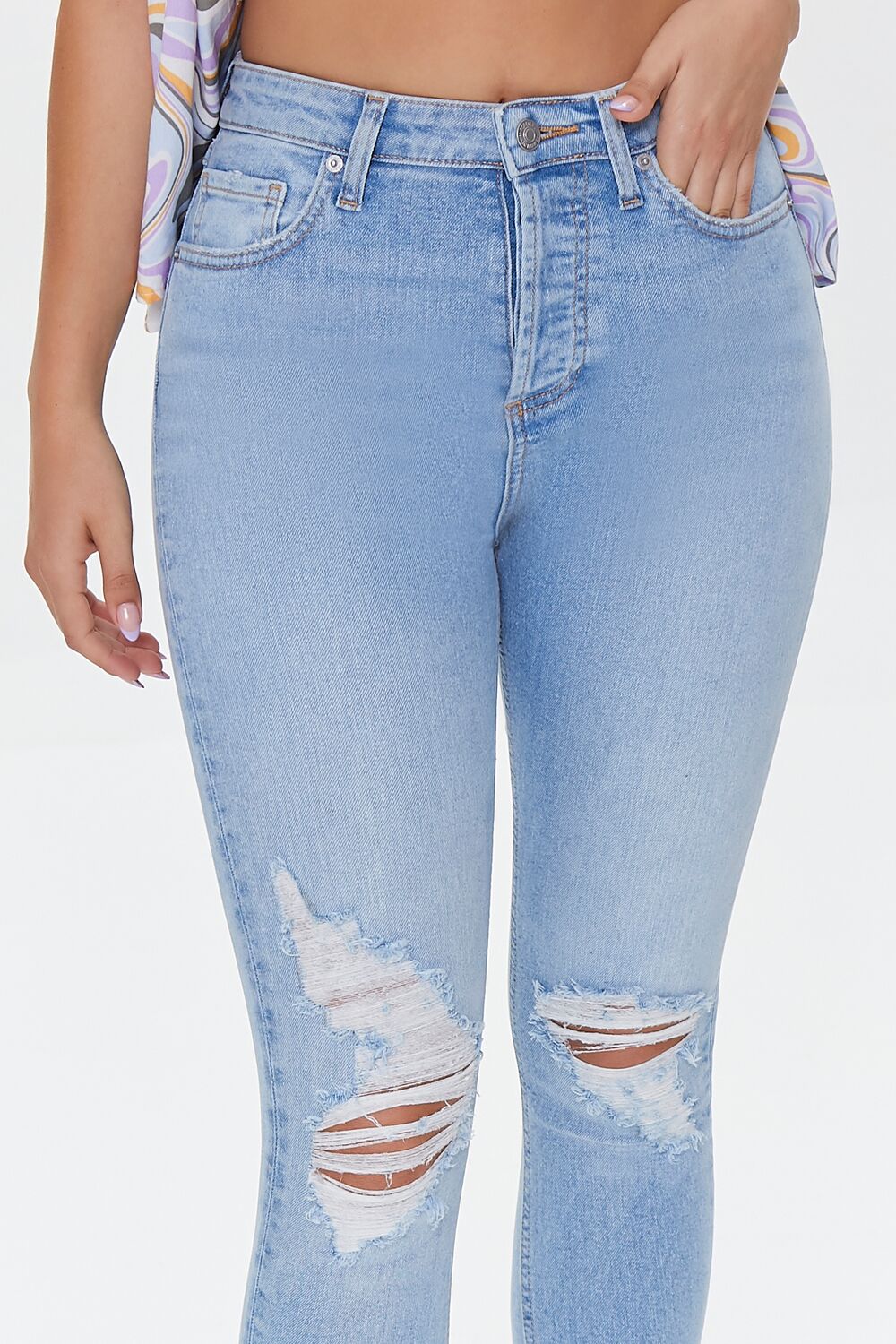 Recycled Cotton Distressed High-Rise Skinny Jeans