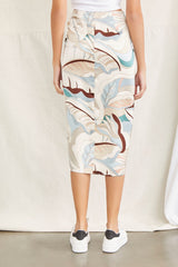Leaf Print Wraparound Self-Tie Skirt
