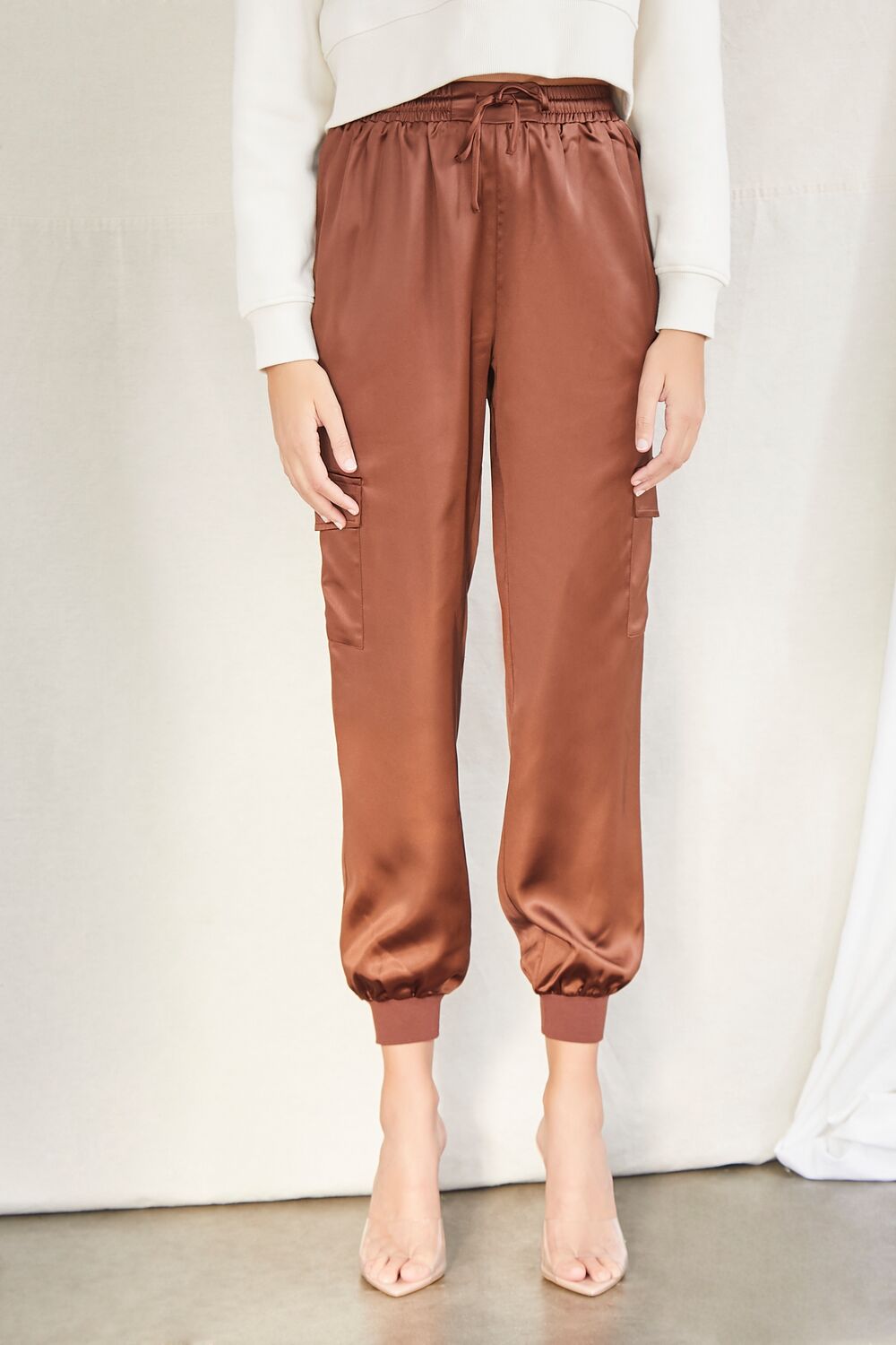 Satin Drawstring Ankle-Cut Joggers