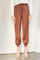 Satin Drawstring Ankle-Cut Joggers