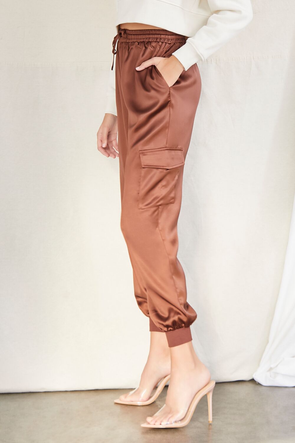 Satin Drawstring Ankle-Cut Joggers