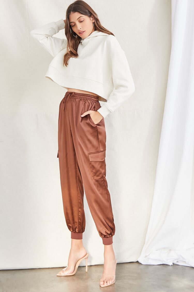 Satin Drawstring Ankle-Cut Joggers