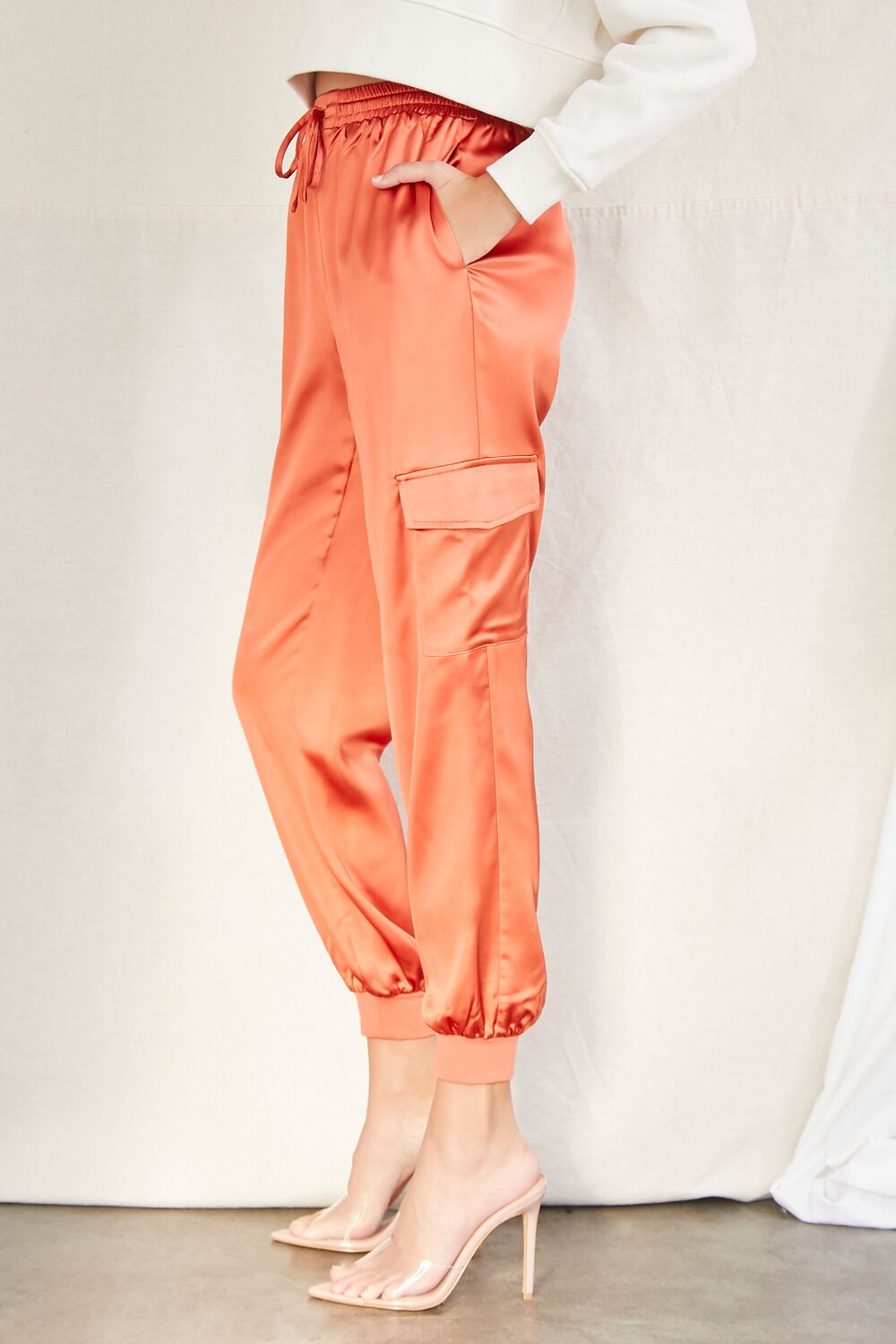 Satin Drawstring Ankle-Cut Joggers