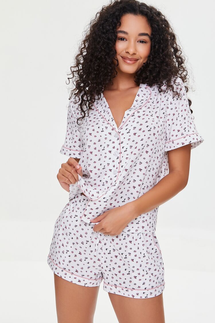 Floral Print Shirt & Shorts Pajama Set