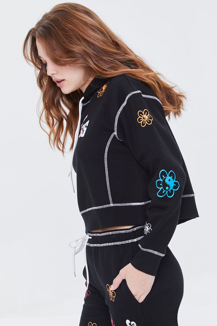 Floral Embroidered Graphic Hoodie