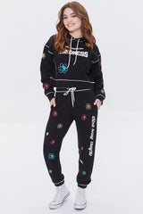 Floral Embroidered Graphic Hoodie