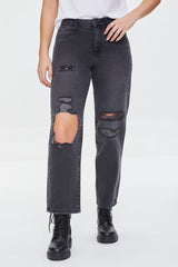 Distressed Straight-Leg Jeans