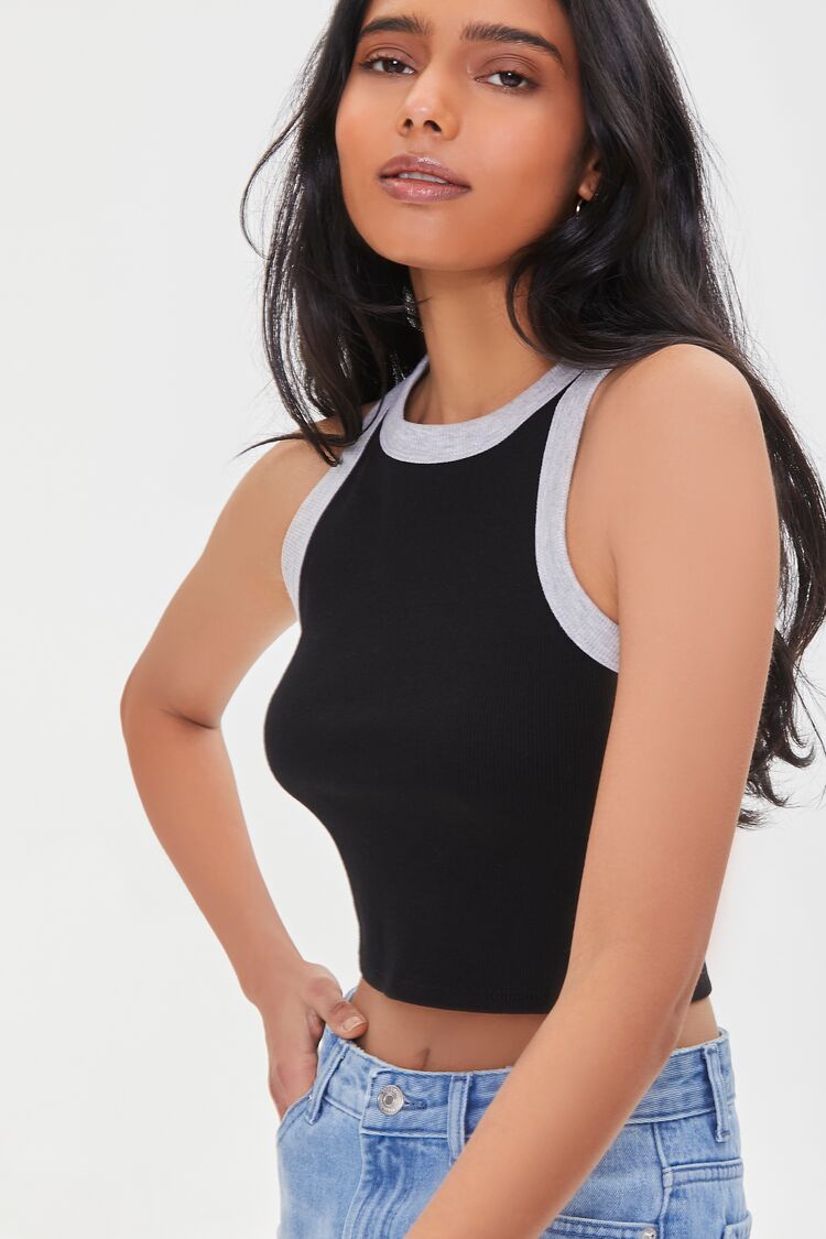 Contrast-Trim Cropped Tank Top
