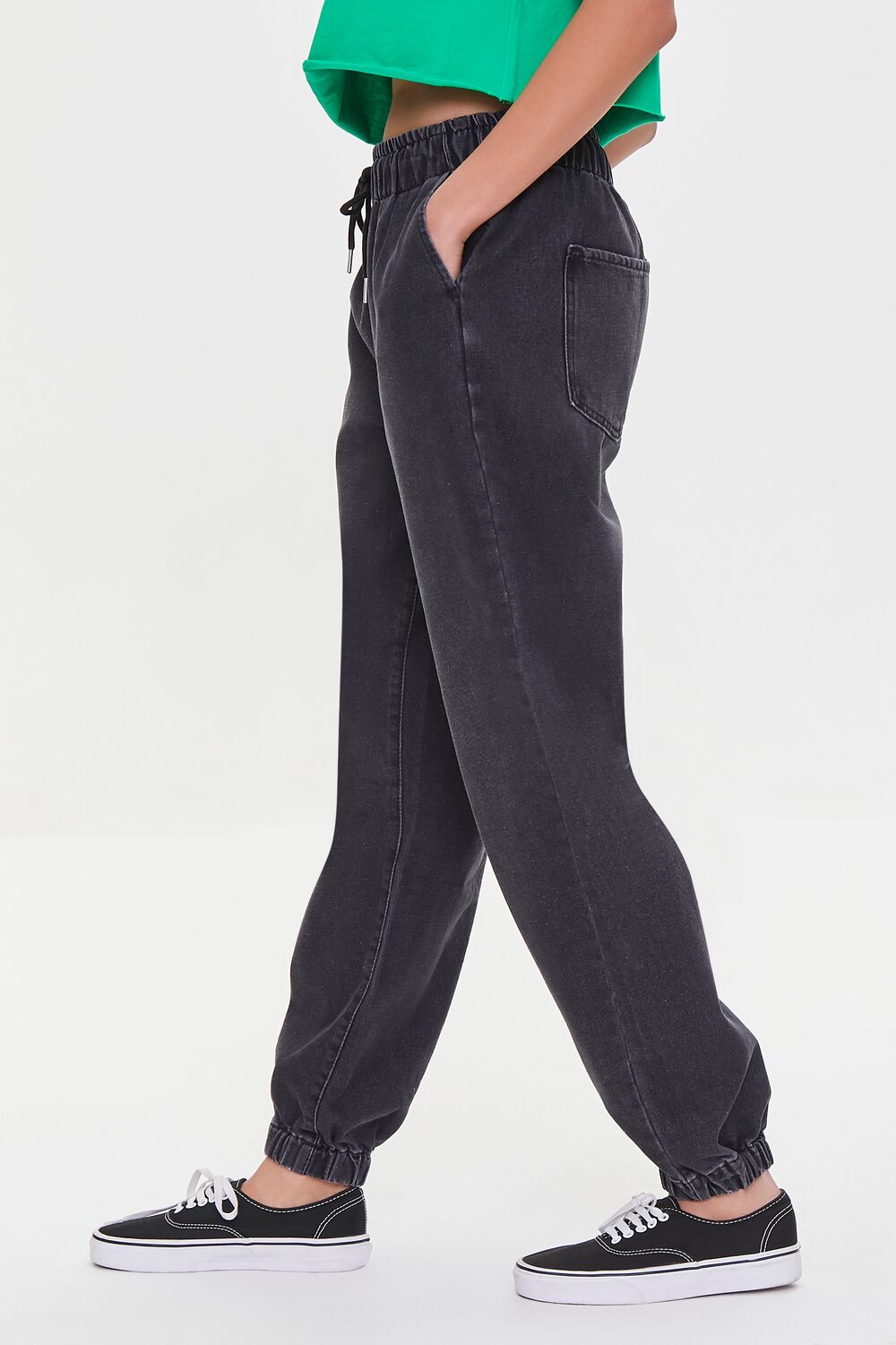 Drawstring High-Rise Denim Joggers
