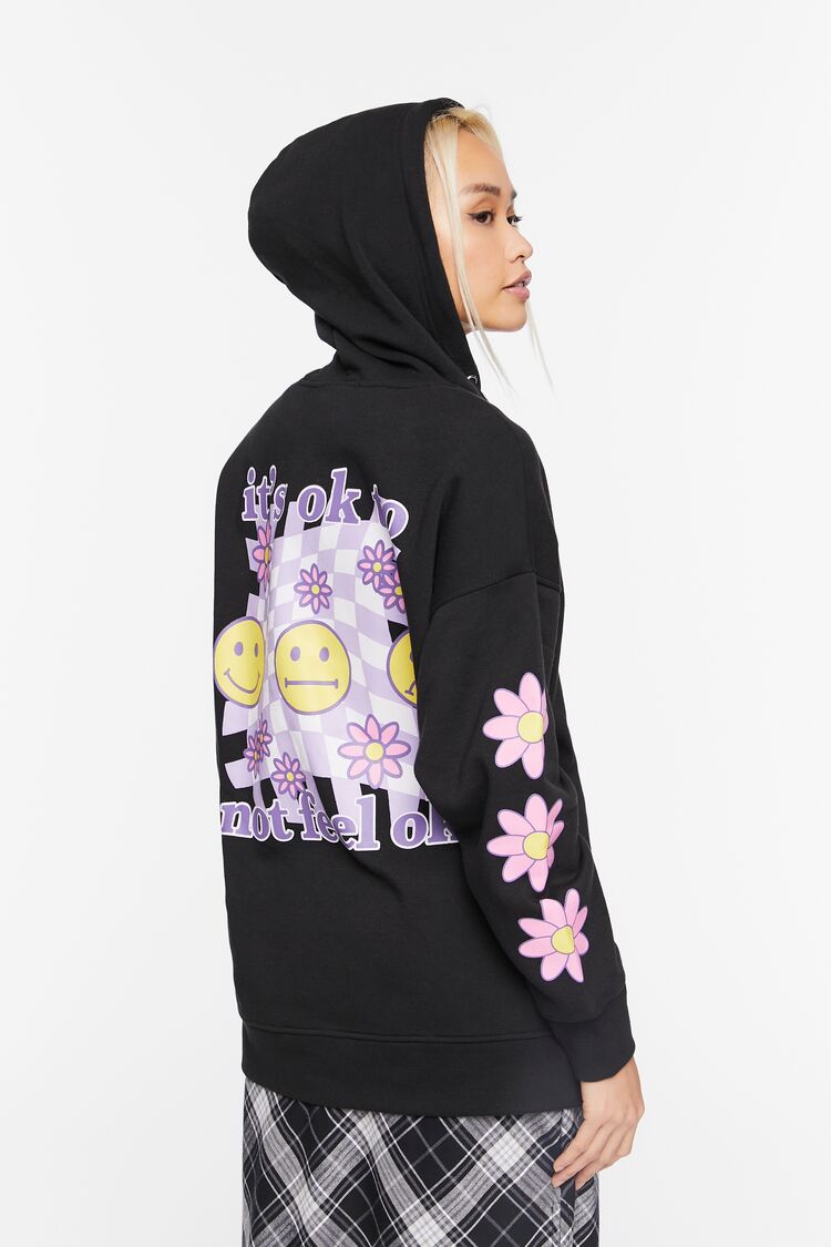Happy Face Graphic Zip-Up Hoodie