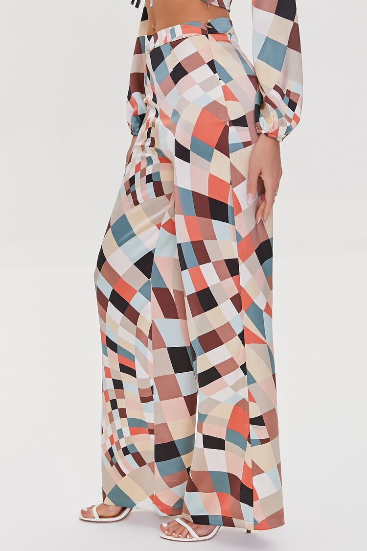 Satin Geo Print Wide-Leg Pants