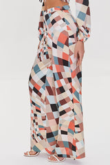Satin Geo Print Wide-Leg Pants