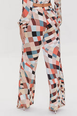 Satin Geo Print Wide-Leg Pants