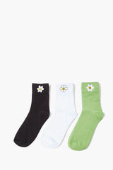 Embroidered Flower Crew Sock Set - 3 pack