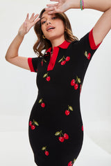 Cherry Split-Neck Sweater Dress