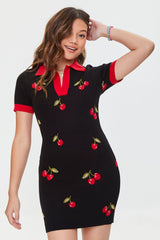 Cherry Split-Neck Sweater Dress