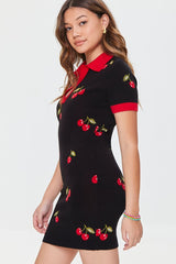 Cherry Split-Neck Sweater Dress
