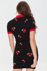 Cherry Split-Neck Sweater Dress