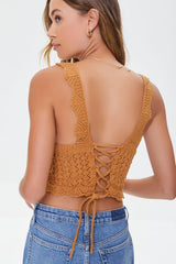 Crochet Lace-Up Crop Top