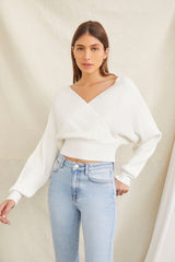Ribbed Surplice Sweater