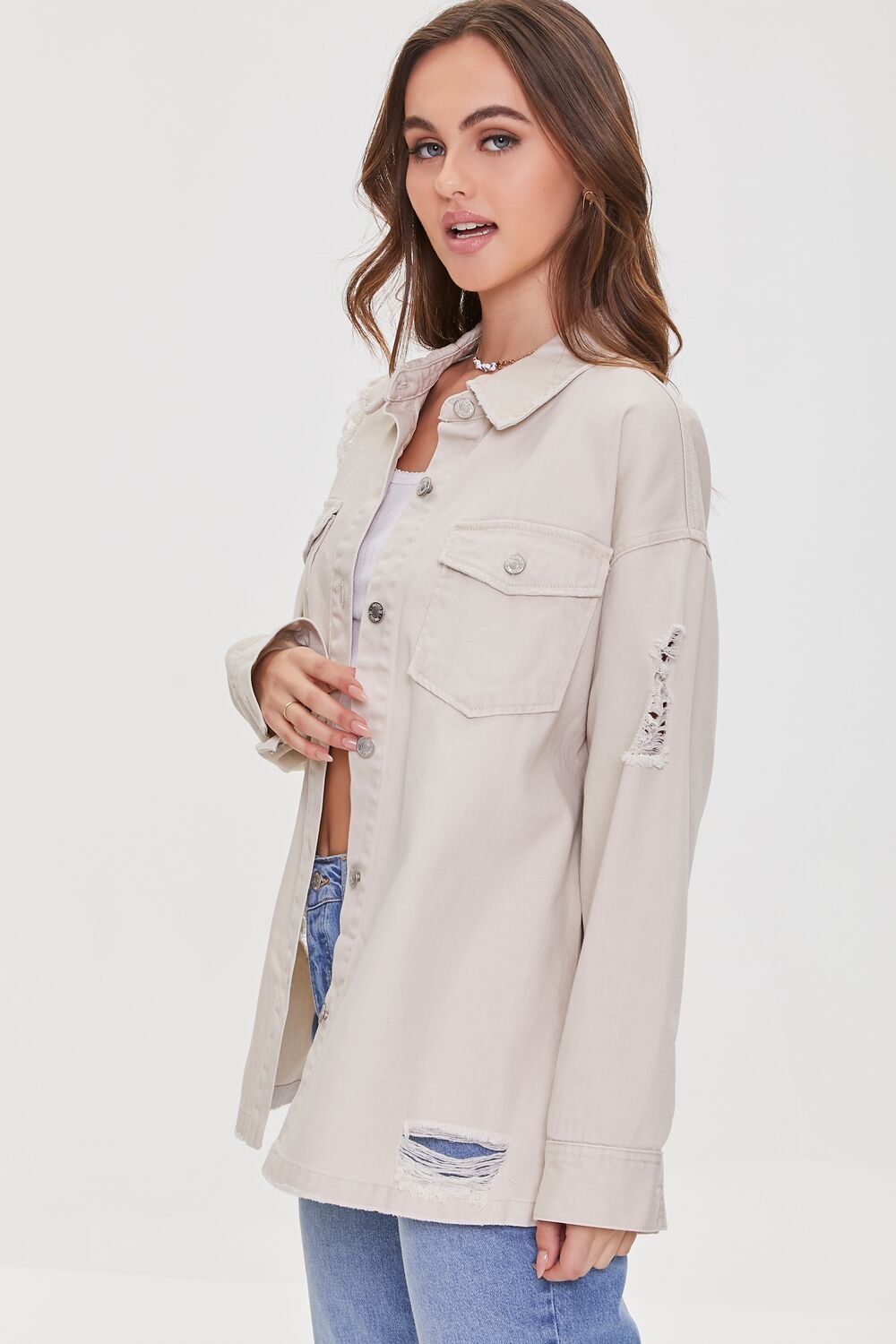 Distressed Twill Shacket