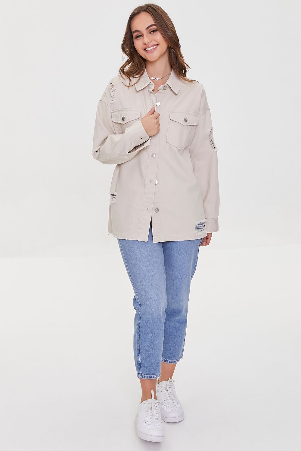 Distressed Twill Shacket