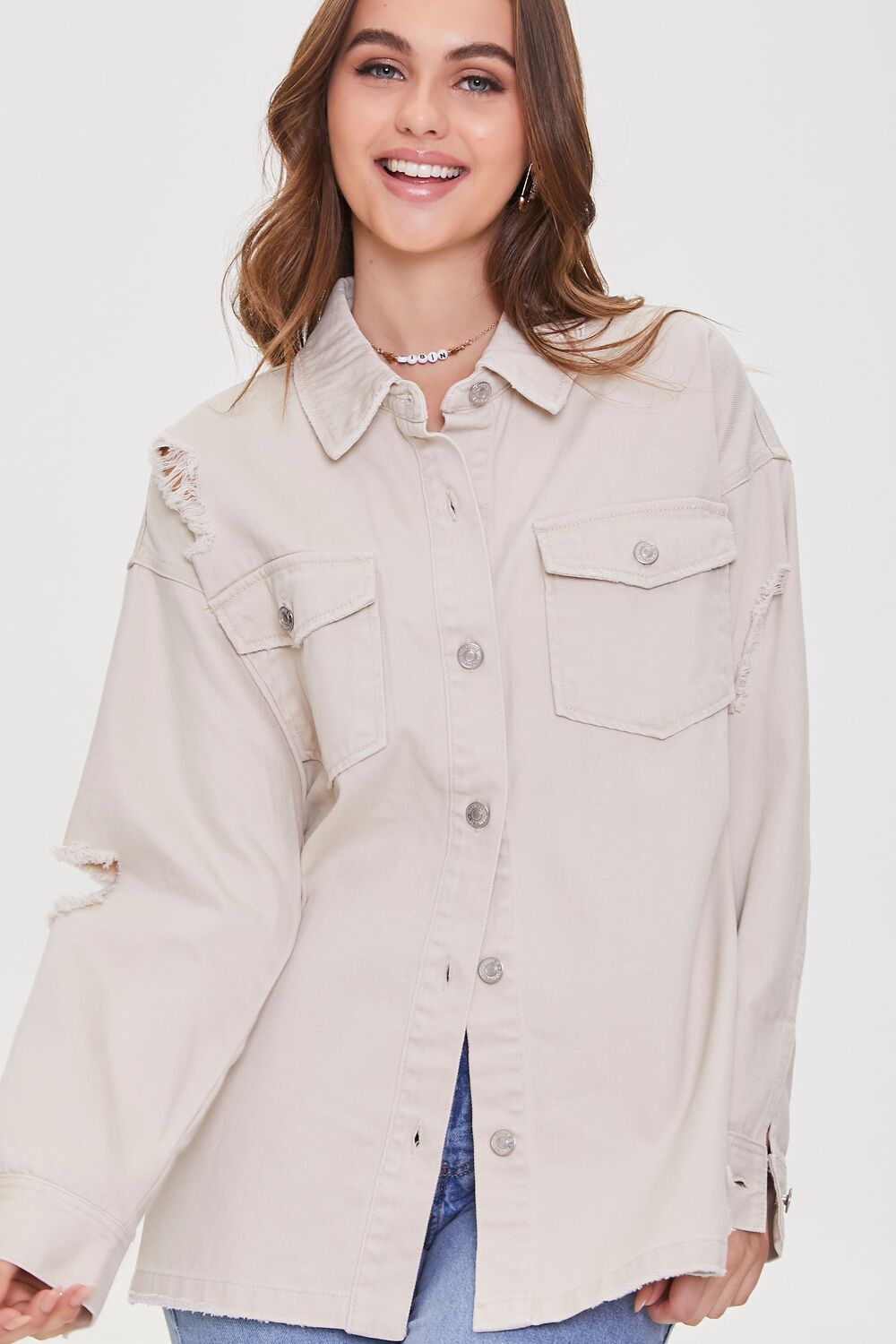 Distressed Twill Shacket