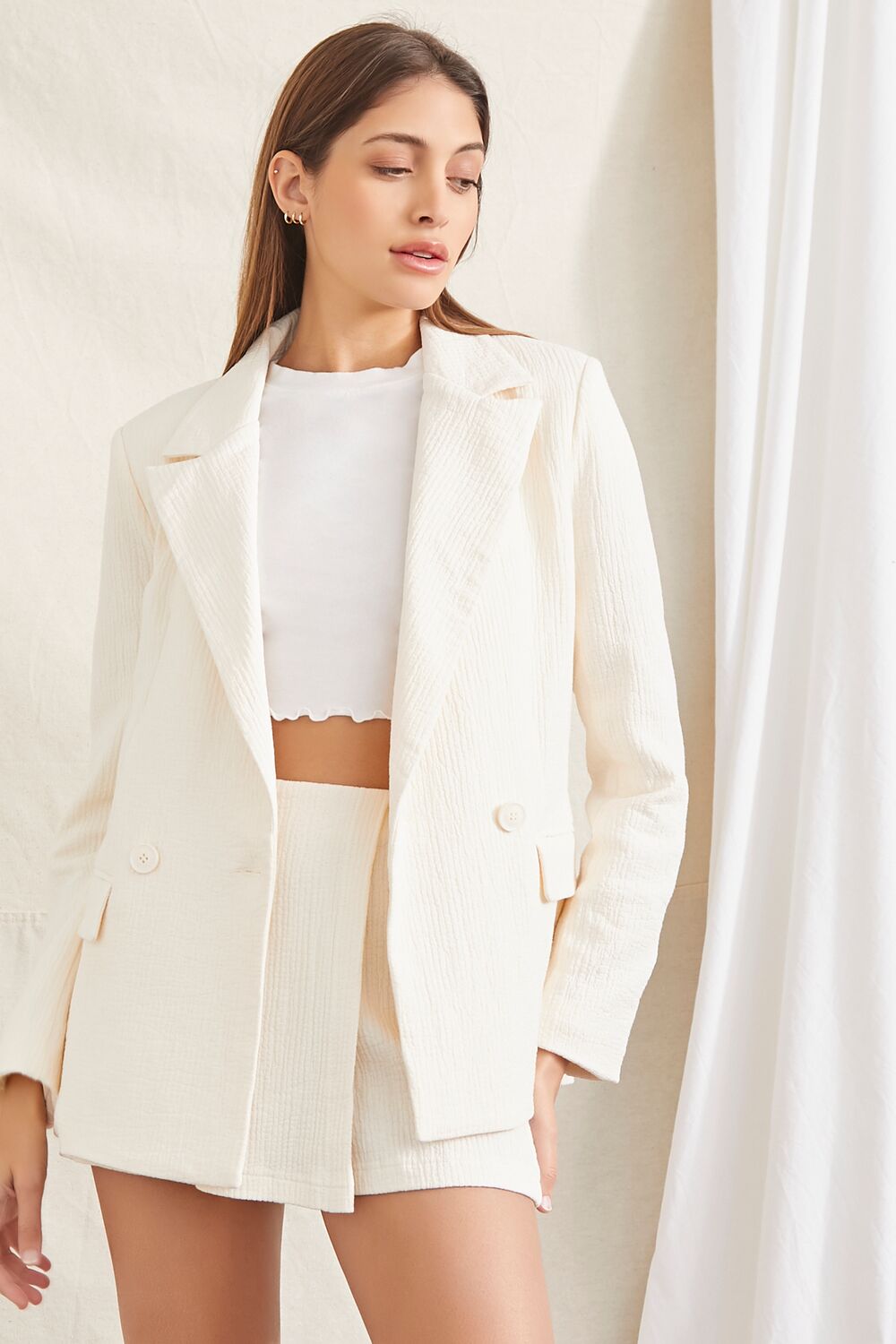 Crinkled Button-Front Blazer