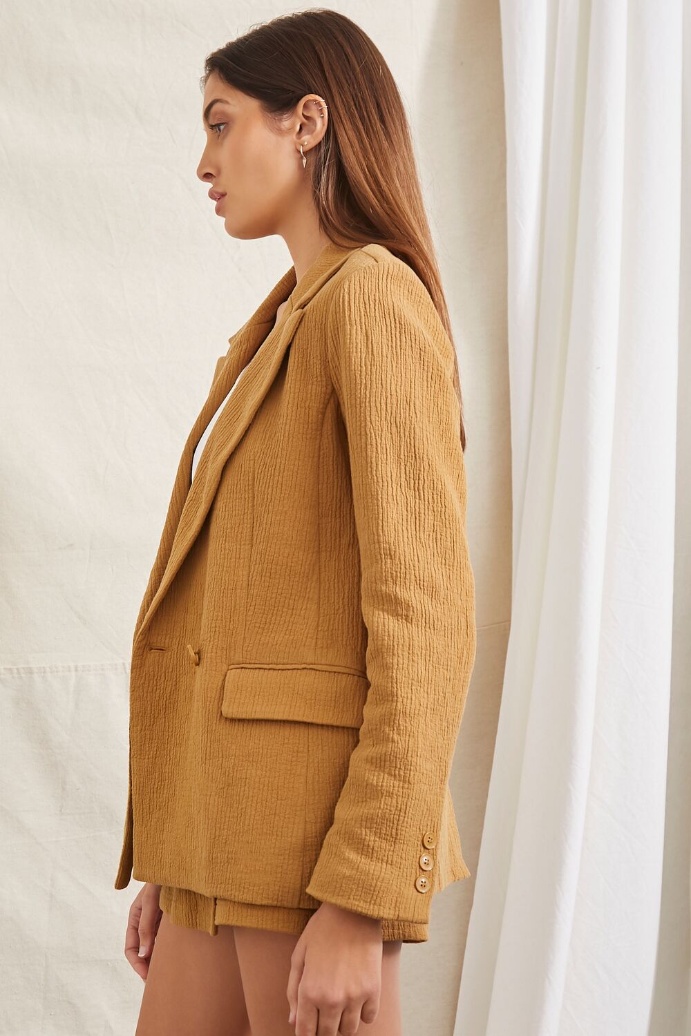 Crinkled Button-Front Blazer