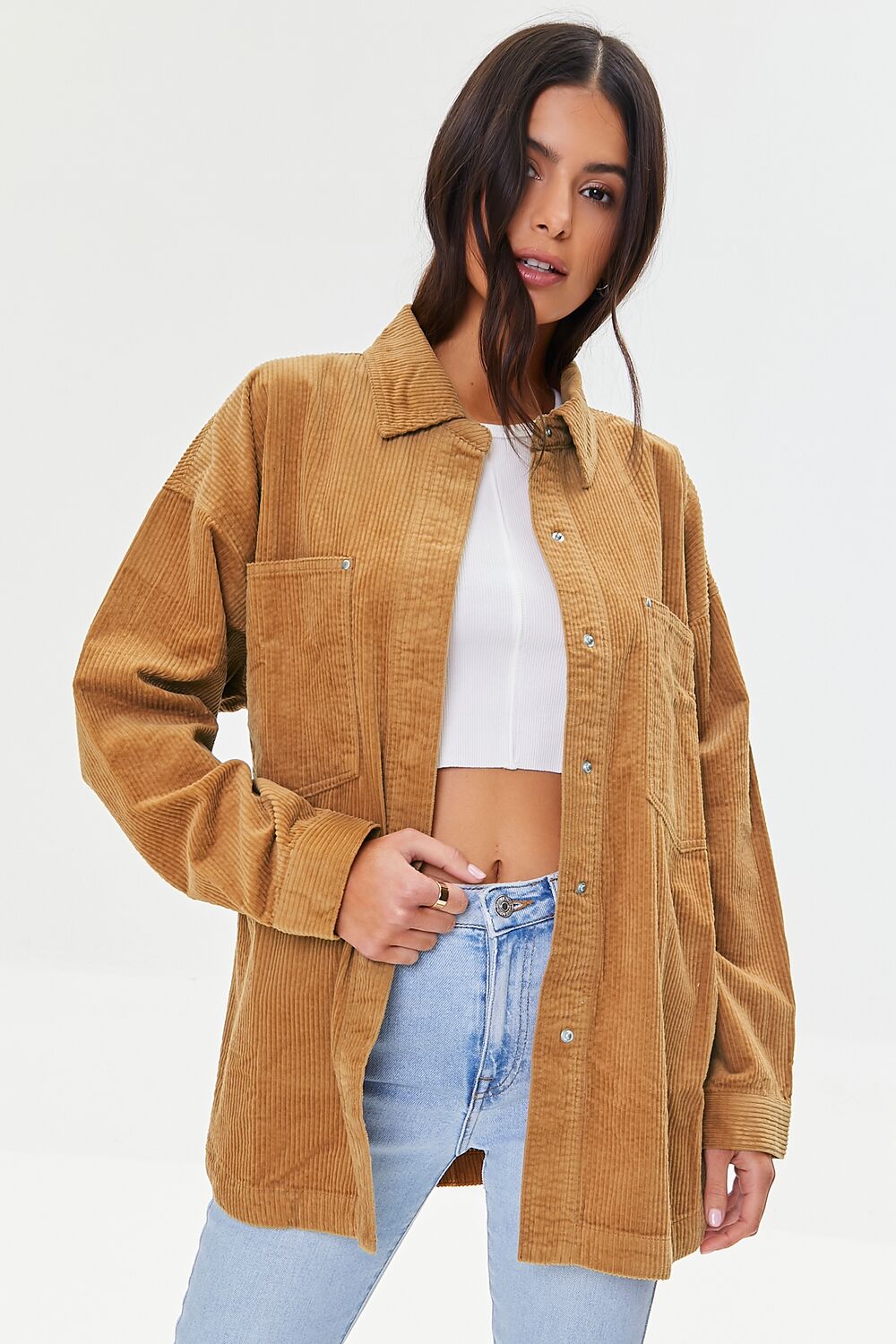 Corduroy Dolphin-Hem Shacket