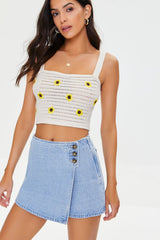 Buttoned Denim Skort