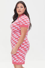 Plus Size Checkered Sweater Dress
