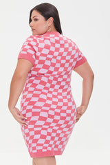 Plus Size Checkered Sweater Dress