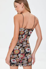 Floral Print Mesh Mini Dress
