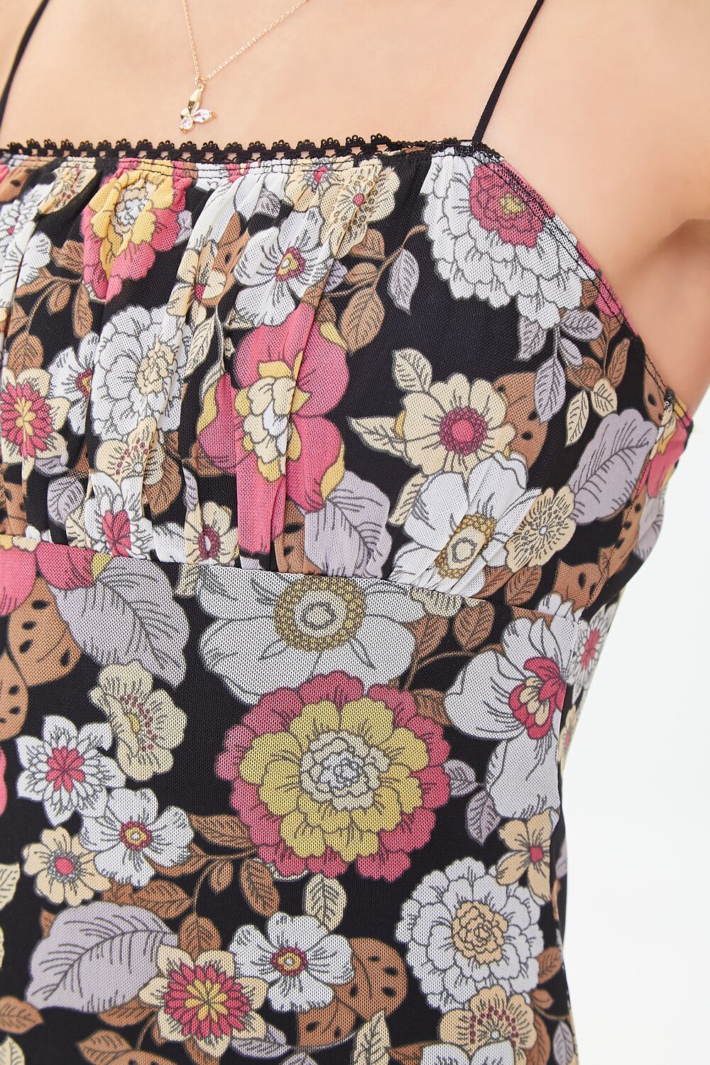 Floral Print Mesh Mini Dress