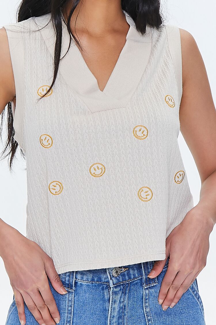 Embroidered Happy Face Tank Top