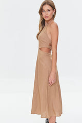 Cutout Self-Tie Halter Dress