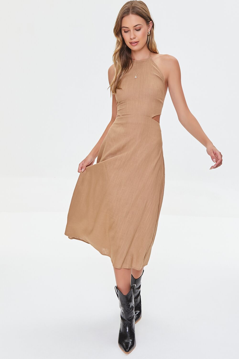 Cutout Self-Tie Halter Dress
