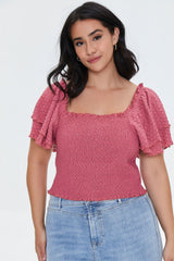 Plus Size Smocked Flounce-Sleeve Top