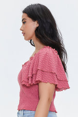 Plus Size Smocked Flounce-Sleeve Top